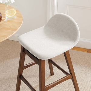 Modway Furniture Juno Wood Bar Stool Set of 2 - Stylish Mid-Century Design with Comfortable Upholstered Seats Ivory Fabric EEI-6553-HEI