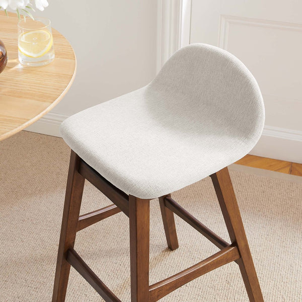 Modway Furniture Juno Wood Bar Stool Set of 2 - Stylish Mid-Century Design with Comfortable Upholstered Seats Ivory Fabric EEI-6553-HEI