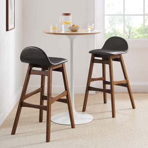 Modway Furniture Juno Bar Stool Set of 2 - Mid-Century Modern Design, Vegan Leather, Ergonomic Comfort for Home Bars EEI-6554-BRN