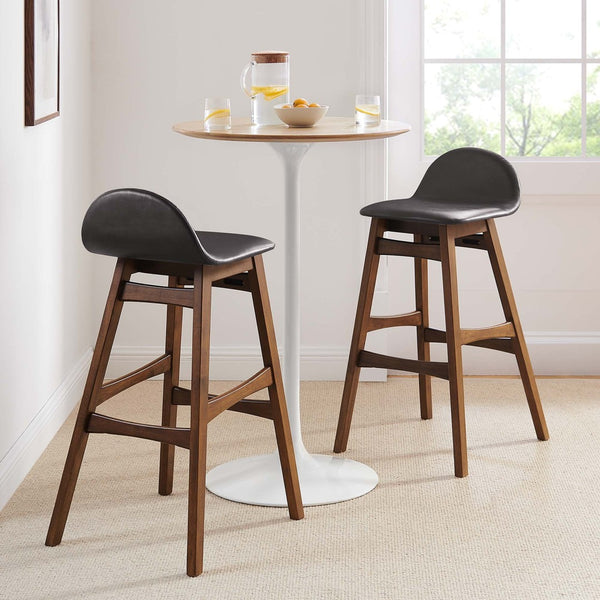 Modway Furniture Juno Bar Stool Set of 2 - Mid-Century Modern Design, Vegan Leather, Ergonomic Comfort for Home Bars EEI-6554-BRN