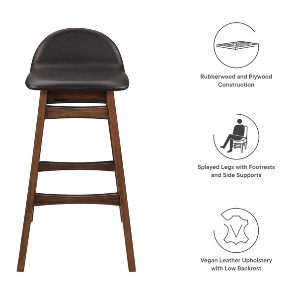 Modway Furniture Juno Bar Stool Set of 2 - Mid-Century Modern Design, Vegan Leather, Ergonomic Comfort for Home Bars EEI-6554-BRN