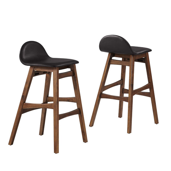 Modway Furniture Juno Bar Stool Set of 2 - Mid-Century Modern Design, Vegan Leather, Ergonomic Comfort for Home Bars EEI-6554-BRN