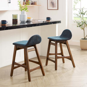 Modway Furniture Juno Counter Stool Set of 2 - Mid-Century Modern Design with Ergonomic Comfort for Dining Spaces Navy Fabric EEI-6555-HEA