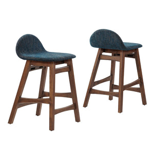 Modway Furniture Juno Counter Stool Set of 2 - Mid-Century Modern Design with Ergonomic Comfort for Dining Spaces Navy Fabric EEI-6555-HEA