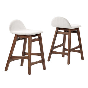 Modway Furniture Juno Counter Stool Set of 2 - Mid-Century Modern Design with Ergonomic Comfort for Dining Spaces Ivory Fabric EEI-6555-HEI