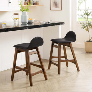 Modway Furniture Juno Counter Stool Set of 2 - Mid-Century Modern Design in Brown Vegan Leather for Comfort & Style EEI-6556-BRN