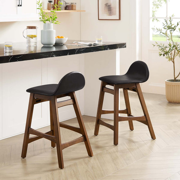 Modway Furniture Juno Counter Stool Set of 2 - Mid-Century Modern Design in Brown Vegan Leather for Comfort & Style EEI-6556-BRN