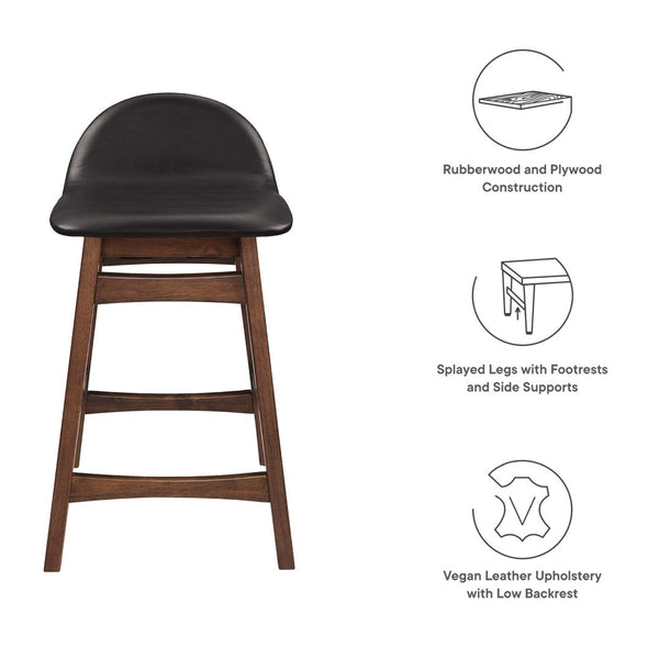 Modway Furniture Juno Counter Stool Set of 2 - Mid-Century Modern Design in Brown Vegan Leather for Comfort & Style EEI-6556-BRN