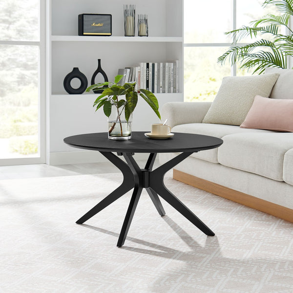 Modway Furniture Crossroads Round Wood Coffee Table – Mid-Century Modern Design for Stylish Living Room Decor Black EEI-6557-BLK