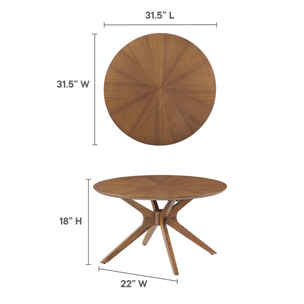 Modway Furniture Crossroads Round Wood Coffee Table – Mid-Century Modern Design for Stylish Living Room Decor Walnut EEI-6557-WAL