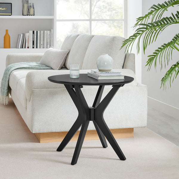 Modway Furniture Crossroads 24" Round Wood Side Table - Mid-Century Modern Design for Stylish Living Spaces Black EEI-6558-BLK