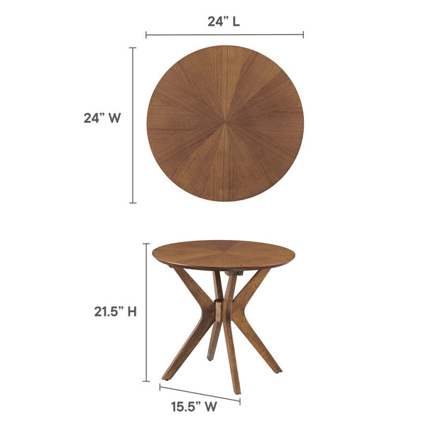 Modway Furniture Crossroads 24" Round Wood Side Table - Mid-Century Modern Design for Stylish Living Spaces Walnut EEI-6558-WAL