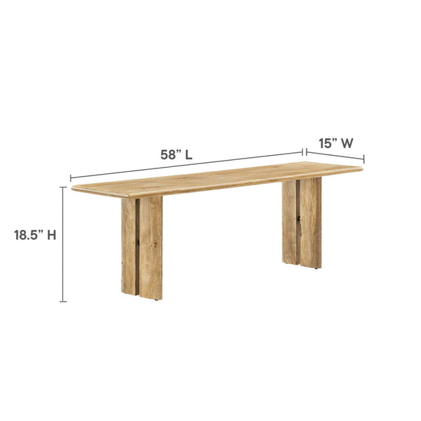 Modway Furniture Amistad 72" Handcrafted Mango Wood Dining Table and Bench Set for Modern Farmhouse Style Oak EEI-6559-OAK