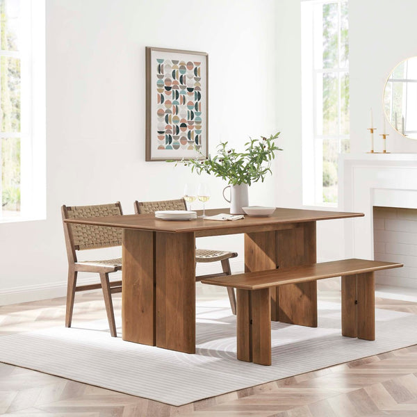 Modway Furniture Amistad 72" Handcrafted Mango Wood Dining Table and Bench Set for Modern Farmhouse Style Walnut EEI-6559-WAL