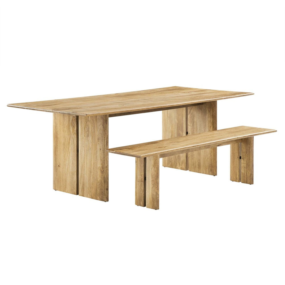 Modway Furniture Amistad 86" Mango Wood Dining Table and Bench Set – Modern Farmhouse Style for Any Gathering Oak EEI-6560-OAK