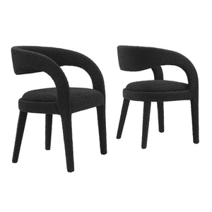 Modway Furniture Pinnacle Boucle Upholstered Dining Chair Set of 2 – Modern Comfort with Elegant Curved Design Black EEI-6562-BLK
