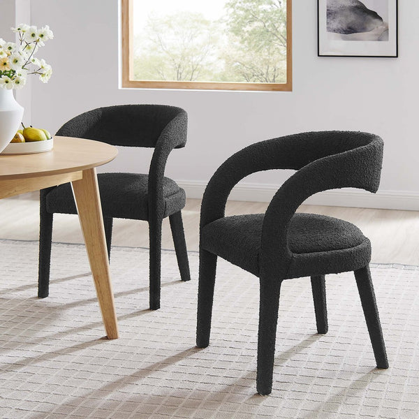 Modway Furniture Pinnacle Boucle Upholstered Dining Chair Set of 2 – Modern Comfort with Elegant Curved Design Black EEI-6562-BLK