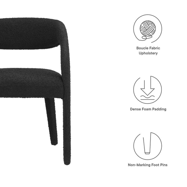 Modway Furniture Pinnacle Boucle Upholstered Dining Chair Set of 2 – Modern Comfort with Elegant Curved Design Black EEI-6562-BLK