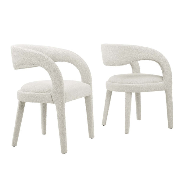 Modway Furniture Pinnacle Boucle Upholstered Dining Chair Set of 2 – Modern Comfort with Elegant Curved Design Ivory EEI-6562-IVO
