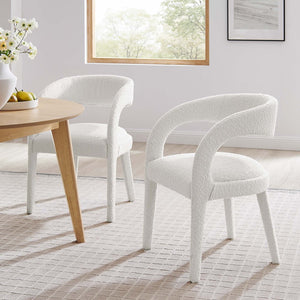 Modway Furniture Pinnacle Boucle Upholstered Dining Chair Set of 2 – Modern Comfort with Elegant Curved Design Ivory EEI-6562-IVO