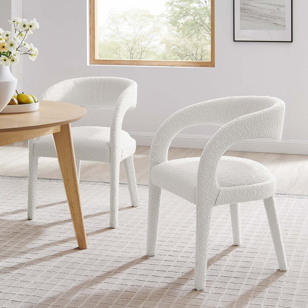 Modway Furniture Pinnacle Boucle Upholstered Dining Chair Set of 2 – Modern Comfort with Elegant Curved Design Ivory EEI-6562-IVO