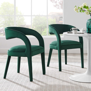 Modway Furniture Pinnacle Performance Velvet Dining Chairs Set of 2 - Elegant, Stain-Resistant Comfort for Your Space Green EEI-6563-GRN