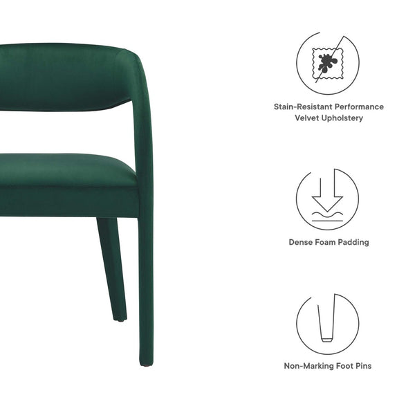 Modway Furniture Pinnacle Performance Velvet Dining Chairs Set of 2 - Elegant, Stain-Resistant Comfort for Your Space Green EEI-6563-GRN