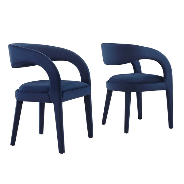 Modway Furniture Pinnacle Performance Velvet Dining Chairs Set of 2 - Elegant, Stain-Resistant Comfort for Your Space Midnight Blue EEI-6563-MID