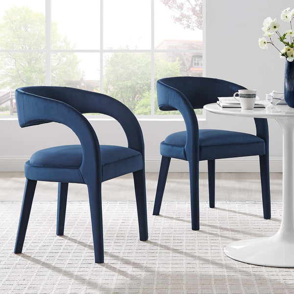 Modway Furniture Pinnacle Performance Velvet Dining Chairs Set of 2 - Elegant, Stain-Resistant Comfort for Your Space Midnight Blue EEI-6563-MID