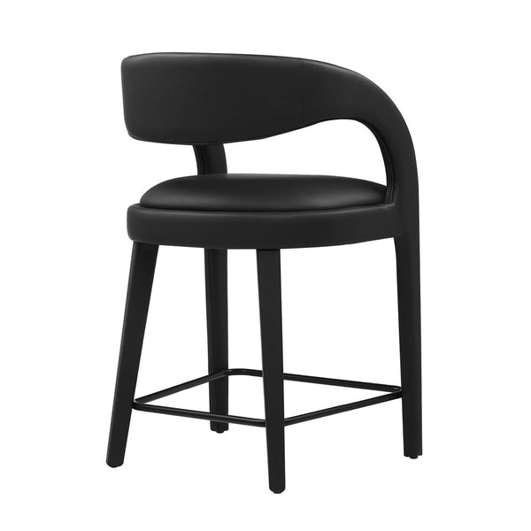 Modway Furniture Pinnacle Vegan Leather Counter Stool Set of 2 - Stylish Comfort for Modern Kitchen & Bar Spaces Black Black EEI-6564-BLK-BLK