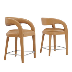 Modway Furniture Pinnacle Vegan Leather Counter Stool Set of 2 - Stylish Comfort for Modern Kitchen & Bar Spaces Tan Silver EEI-6564-TAN-SLV