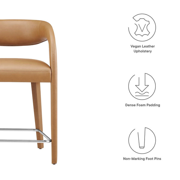 Modway Furniture Pinnacle Vegan Leather Counter Stool Set of 2 - Stylish Comfort for Modern Kitchen & Bar Spaces Tan Silver EEI-6564-TAN-SLV
