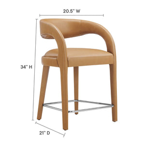 Modway Furniture Pinnacle Vegan Leather Counter Stool Set of 2 - Stylish Comfort for Modern Kitchen & Bar Spaces Tan Silver EEI-6564-TAN-SLV