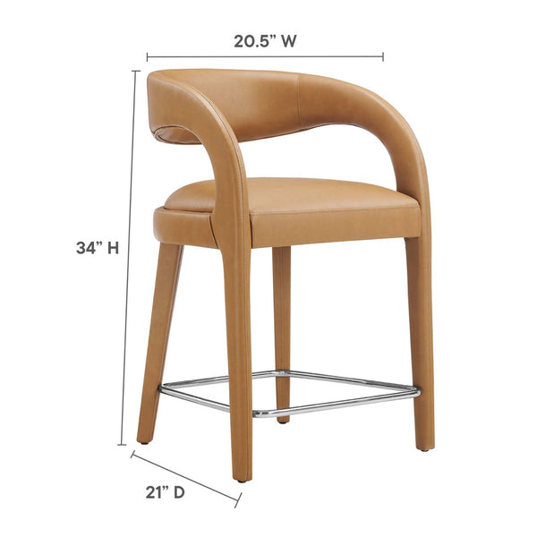 Modway Furniture Pinnacle Vegan Leather Counter Stool Set of 2 - Stylish Comfort for Modern Kitchen & Bar Spaces Tan Silver EEI-6564-TAN-SLV