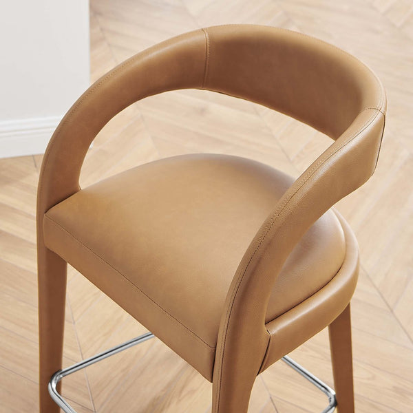 Modway Furniture Pinnacle Vegan Leather Counter Stool Set of 2 - Stylish Comfort for Modern Kitchen & Bar Spaces Tan Silver EEI-6564-TAN-SLV