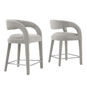 Modway Furniture Pinnacle Boucle Upholstered Counter Stool Set of Two Taupe Silver 21 x 20.5 x 34