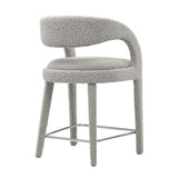 Modway Furniture Pinnacle Boucle Upholstered Counter Stool Set of Two Taupe Silver 21 x 20.5 x 34