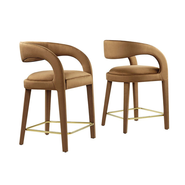 Modway Furniture Pinnacle Performance Velvet Counter Stool Set of 2 - Luxurious Comfort for Kitchen or Dining Spaces EEI-6566-BRN-GLD