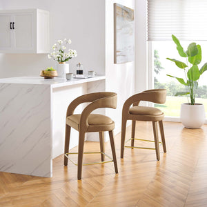 Modway Furniture Pinnacle Performance Velvet Counter Stool Set of 2 - Luxurious Comfort for Kitchen or Dining Spaces EEI-6566-BRN-GLD