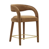 Modway Furniture Pinnacle Performance Velvet Counter Stool Set of Two Brown Gold 21 x 20.5 x 34
