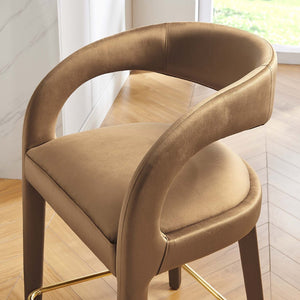 Modway Furniture Pinnacle Performance Velvet Counter Stool Set of 2 - Luxurious Comfort for Kitchen or Dining Spaces EEI-6566-BRN-GLD