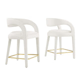Modway Furniture Pinnacle Performance Velvet Counter Stool Set of Two Ivory Gold 21 x 20.5 x 34