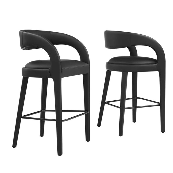 Modway Furniture Pinnacle Vegan Leather Bar Stool Set of 2 - Modern Comfort, Durable Design & Easy Assembly in Black EEI-6567-BLK-BLK