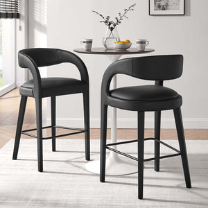 Modway Furniture Pinnacle Vegan Leather Bar Stool Set of 2 - Modern Comfort, Durable Design & Easy Assembly in Black EEI-6567-BLK-BLK