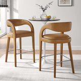 Modway Furniture Pinnacle Vegan Leather Bar Stool Set of Two Tan Silver 21 x 20.5 x 39.5