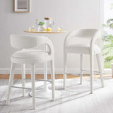 Modway Furniture Pinnacle Boucle Upholstered Bar Stool Set of Two Ivory Silver 21 x 20.5 x 39.5