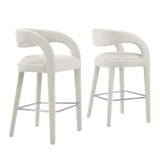 Modway Furniture Pinnacle Boucle Upholstered Bar Stool Set of Two Ivory Silver 21 x 20.5 x 39.5