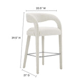 Modway Furniture Pinnacle Boucle Upholstered Bar Stool Set of Two Ivory Silver 21 x 20.5 x 39.5