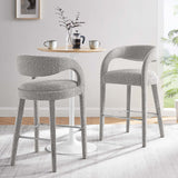 Modway Furniture Pinnacle Boucle Upholstered Bar Stool Set of Two Taupe Silver 21 x 20.5 x 39.5