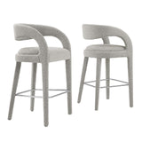 Modway Furniture Pinnacle Boucle Upholstered Bar Stool Set of Two Taupe Silver 21 x 20.5 x 39.5